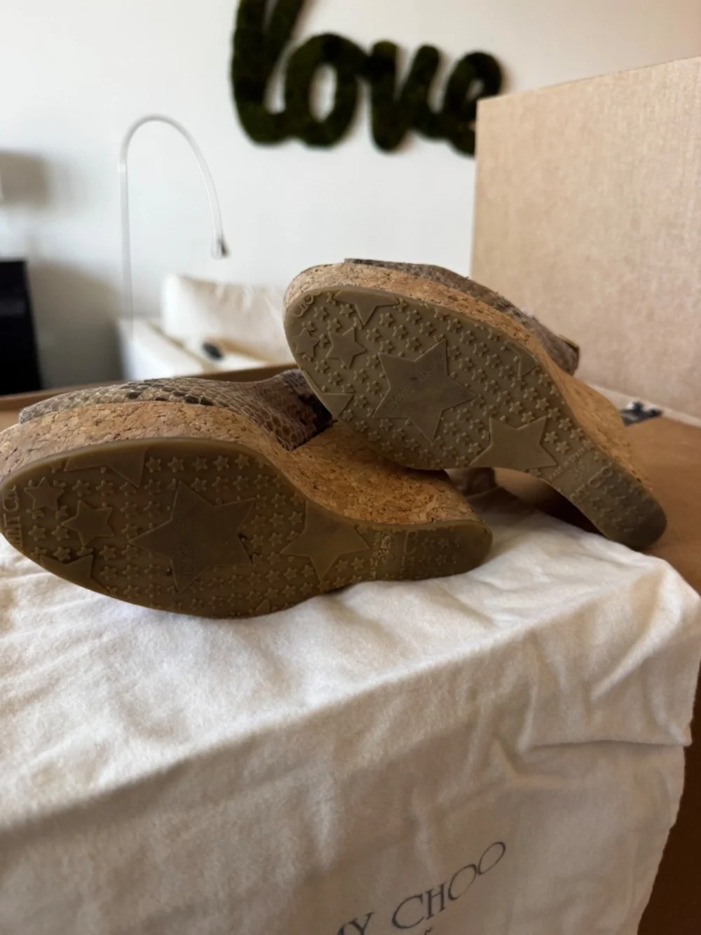 Jimmy Choo Snake Skin Cork Wedge Sandals